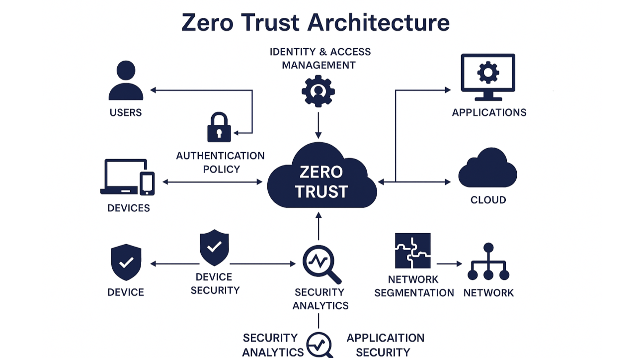 Zero Trust architecture โ identity, devices, applications, and network segmentation